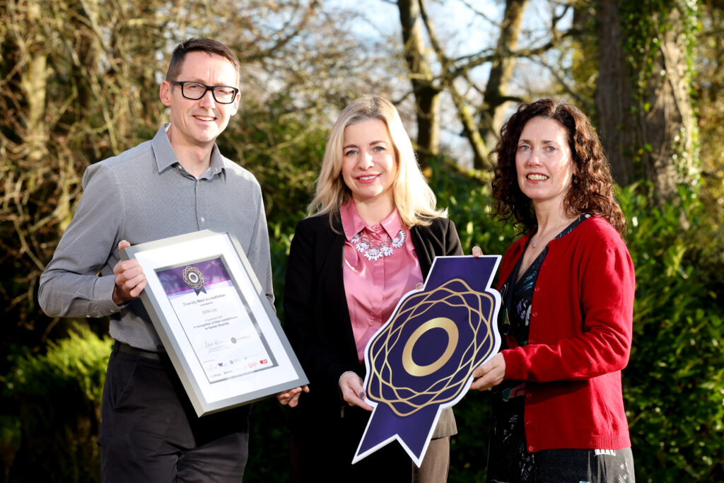 Christine White of Diversity Mark, Alan Campbell CEO of SONI & Caroline Ashe HR Business Partner at SONI.